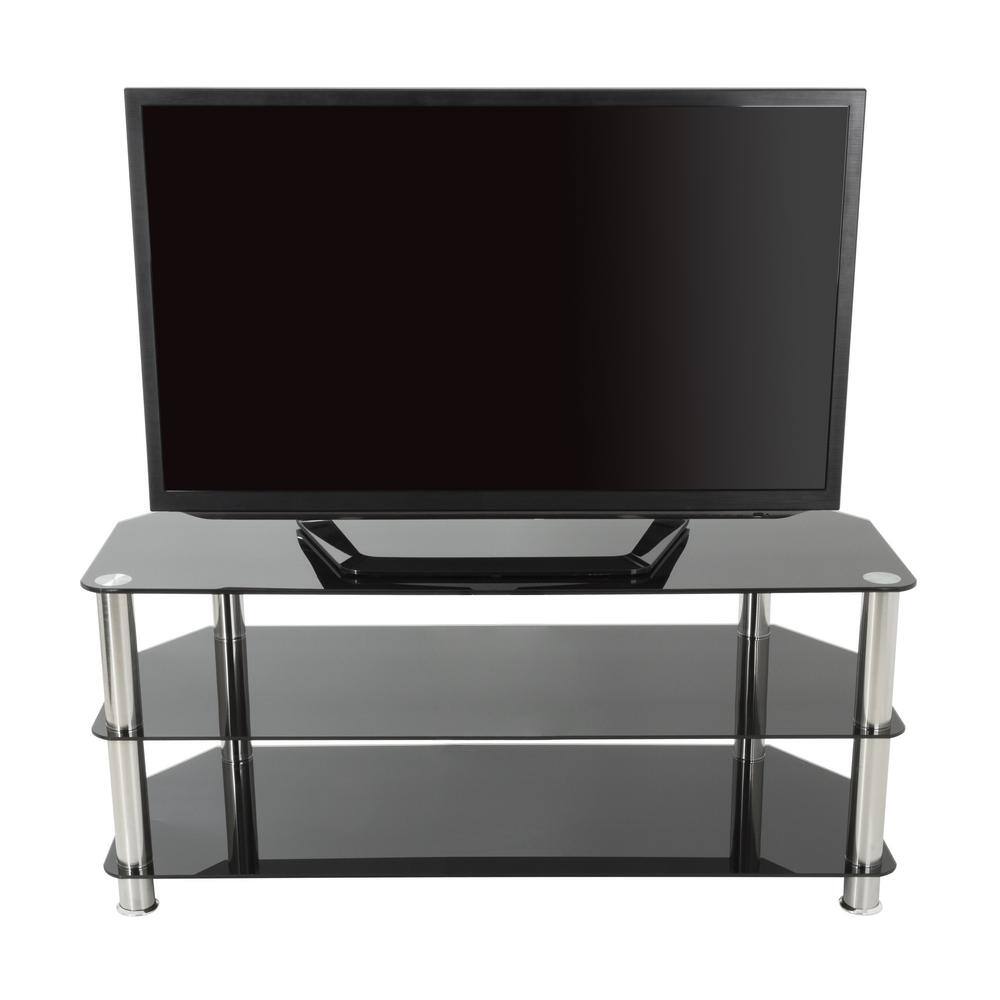 Black Tempered Glass Corner TV Stand with Chrome Legs, Up to 50"