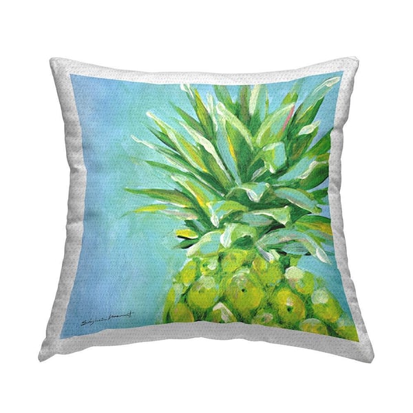 Tropical Pineapple Blue Accent Green Square Outdoor Throw Pillow