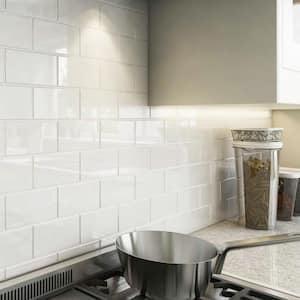 3 in. x 6 in. x 8 mm Bright White Glass Subway Tile Sample
