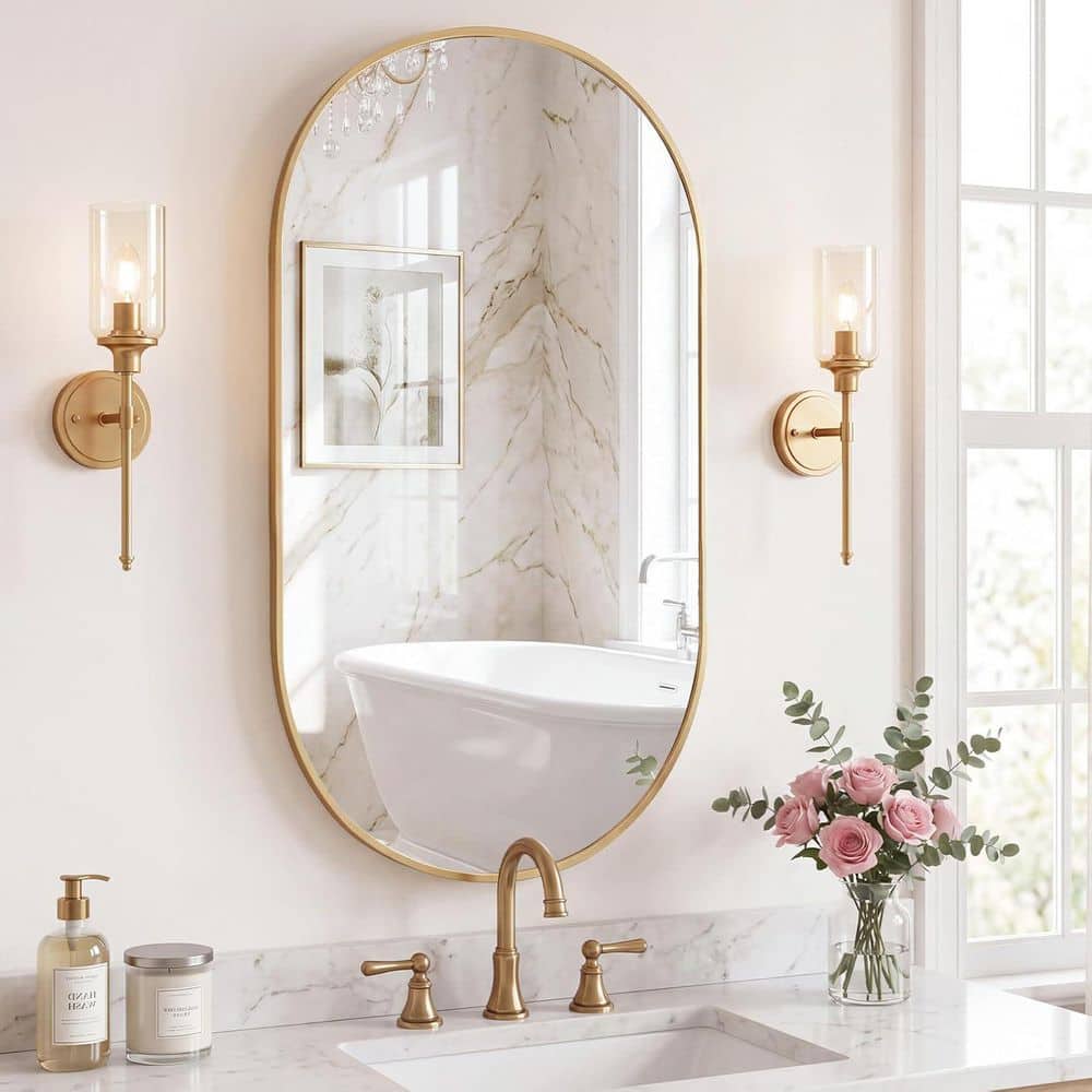 24 in. W x 36 in. H Oval Framed Wall Bathroom Vanity Mirror in Gold with Metal Frame price history on PriceWatchPro