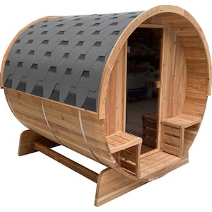 Outdoor 6-Person Electric Cedar Barrel Steam Sauna with Roofing and 6 ETL-Certified Heater