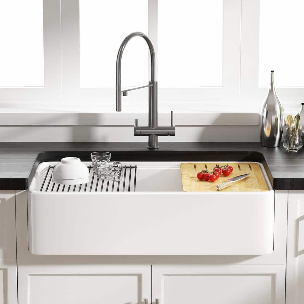 Eridanus Yorkshire Crisp White Fireclay 33 in. Single Bowl Farmhouse