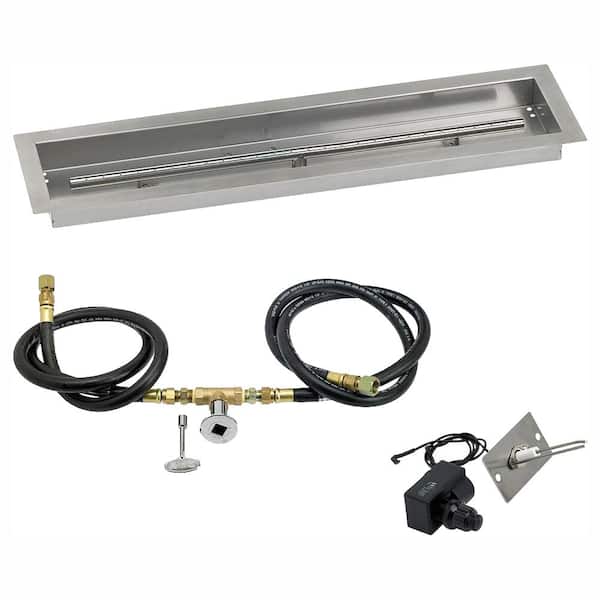 American Fire Glass 30 in. x 6 in. Linear Stainless Steel Drop-In Fire Pit Pan with Spark Ignition Kit - Natural Gas