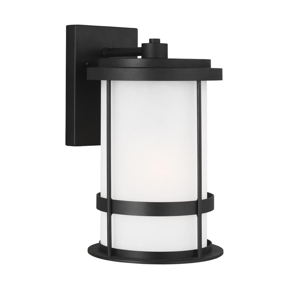 Black Satin Etched Glass Cylinder Outdoor Wall Lantern
