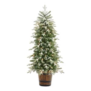 5 ft Snowfall Shimmer Noble Fir Potted Pre-Lit LED Artificial Christmas Tree with 90 Warm White Mini Lights