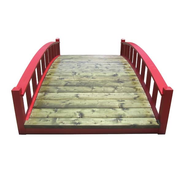 SamsGazebos Japanese Wood Garden Bridge in Red 8 ft. x 4 ft. 400