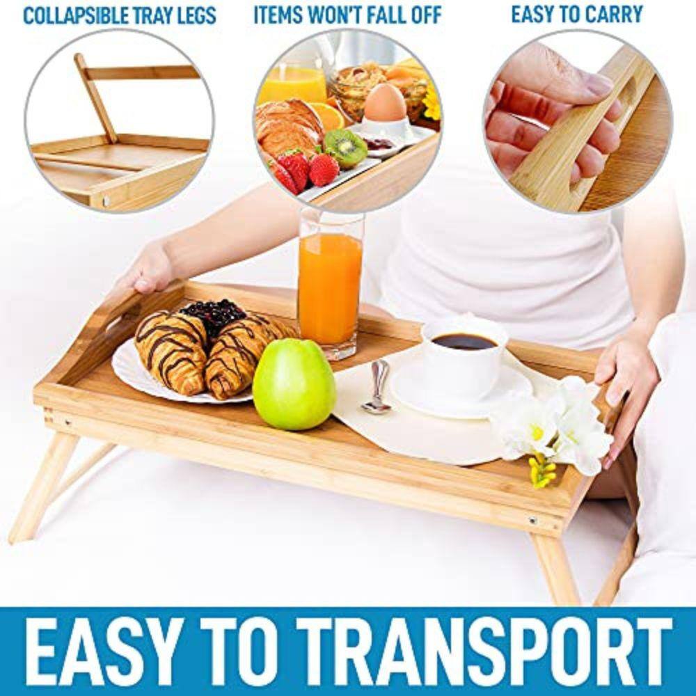 Zulay Solid Bamboo Foldable Breakfast Bed Tray with Handles