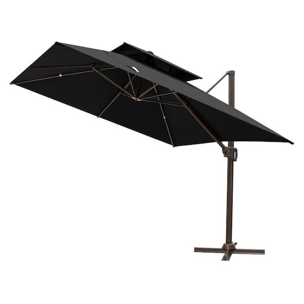 Crestlive Products 10ft. Double Top Aluminum Cantilever Tilt Patio Umbrella in Black