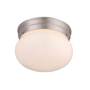7 in. W x 4.63 in. H 1-Light Satin Nickel Flush Mount Ceiling Light with White Ribbed Marble Glass Diffuser