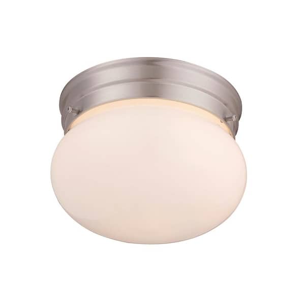 Savoy House 7 in. W x 4.63 in. H 1-Light Satin Nickel Flush Mount Ceiling Light with White Ribbed Marble Glass Diffuser