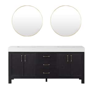 Leon 72 in. W x 22 in. D x 34 in. H Double Bath Vanity in Fir Wood Black with White Composite Stone Top and Mirror