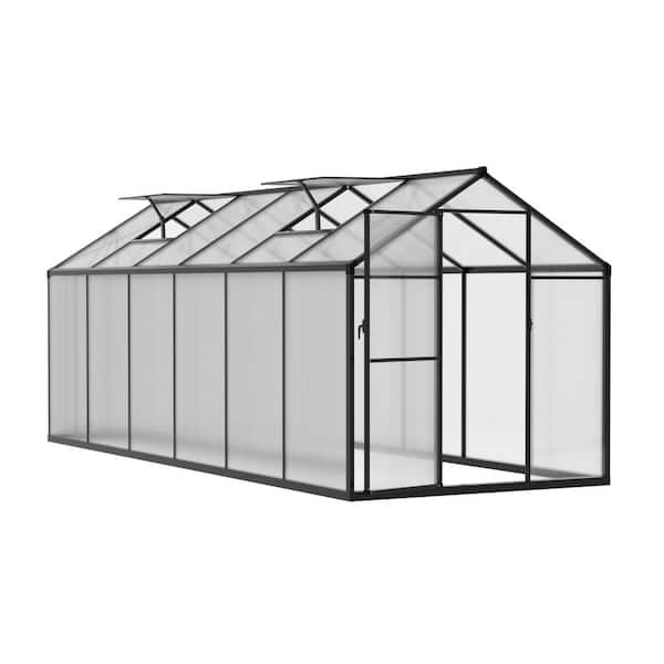 VEIKOUS 6 ft. W x 12 ft. D Polycarbonate Greenhouse for Outdoors, Green House Kit with 2-Adjustable Roof Vents, Gray