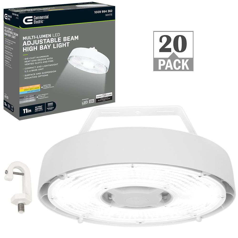 11 in.  Adjustable CCT Lumens 100-Watt Lightweight Round Integrated LED High Bay Light 120-277V (20-Pack) -  Commercial Electric, 502531311-20PK