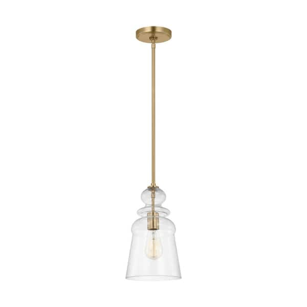 Generation Lighting Kea 1-Light Satin Brass Hanging Pendant Light with Clear Seeded Glass Shade