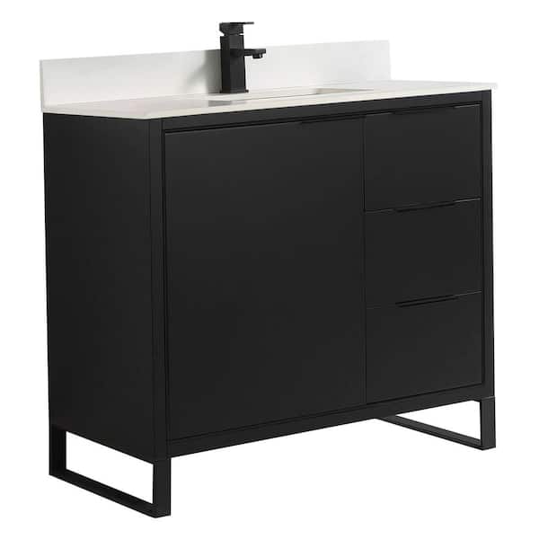 FINE FIXTURES Opulence 36 in. W x 18 in. D x 33.5 in. H Bath Vanity in Black Matte with White Single sink Top