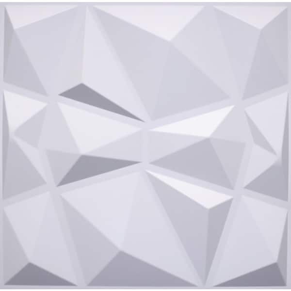 Dundee Deco Falkirk Ross 2/25 in. x 19.7 in. x 19.7 in. White PVC Diamond 3D Decorative Wall Panel 10-Pack