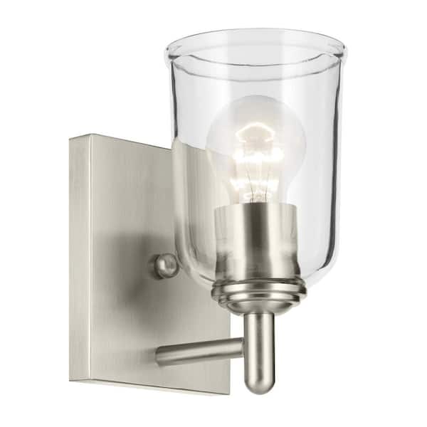 KICHLER Shailene 1-Light Brushed Nickel Bathroom Indoor Wall Sconce Light with Clear Glass Shade