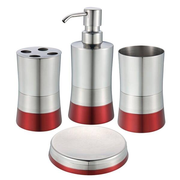 Hopeful Shiny Matte/ Colorblock Bottom 4-Piece Bath Accessory Set in Red