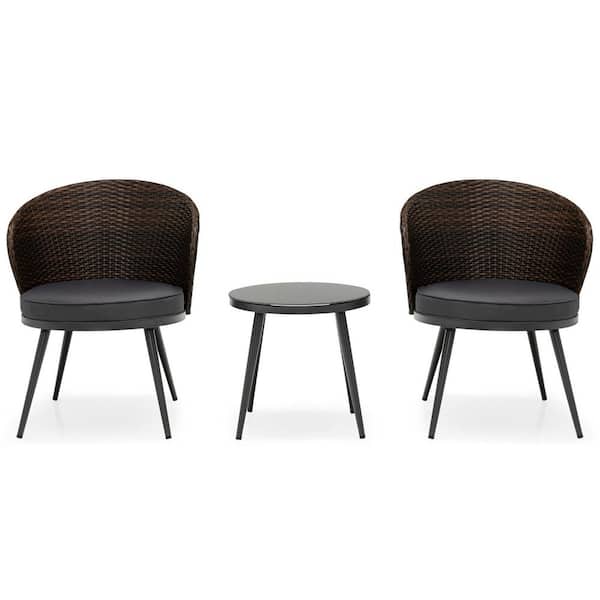 Gymax 3PCS Rattan Patio Bistro Set Outdoor Conversation Furniture Set w/Seat Cushions