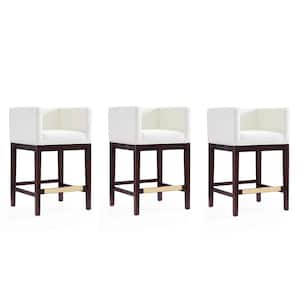Kingsley 34 in. Ivory and Dark Walnut Low Back Beech Wood Counter Height Bar Stool (Set of 3)