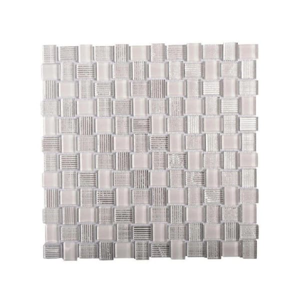 Apollo Tile Gray Mini Brick White 4 in. x 5 in. Glass Polished Mosaic Floor and Wall Tile Sample (0.13 sq. ft./Piece)