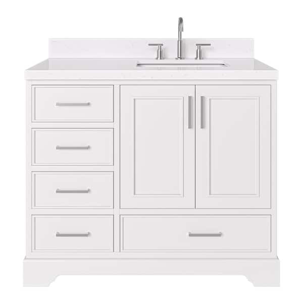 Stafford 42 in. W x 22 in. D x 36 in. H Single Sink Freestanding Bath Vanity in White with Carrara White Quartz Top