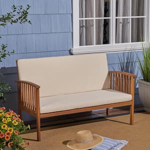 Casa Brown Patina Wood Outdoor Patio Loveseat with Cream Cushions