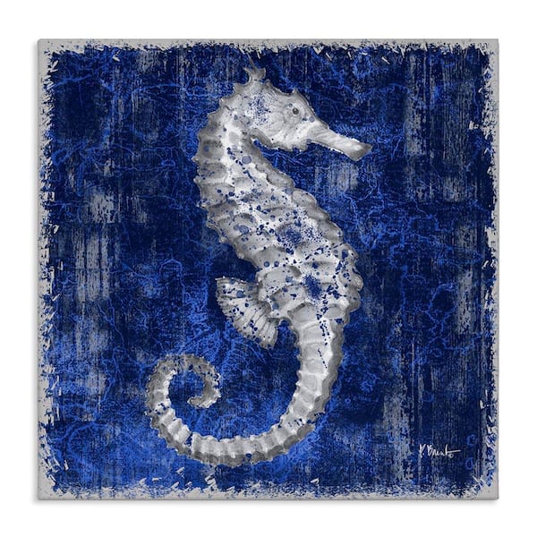 Rustic Indigo Seahorse by Paul Brent Unframed Coastal Graphic Art Print 24 in. x 24 in.