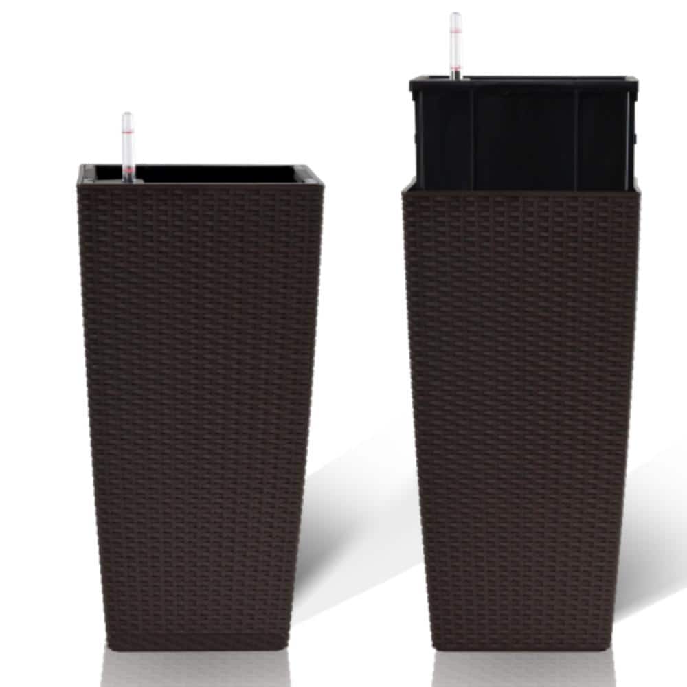 2-Piece 11.02 in. W x 22.61 in. H Brown Polypropylene Outdoor Planter with Automatic Watering System price history on PriceWatchPro