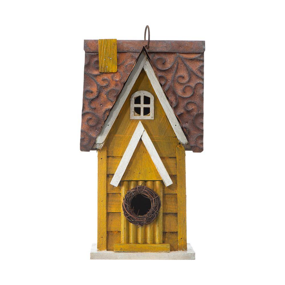 Glitzhome 12 in. H Distressed Solid Wood Birdhouse 2003100016 The
