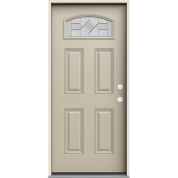 JELD-WEN 36 in. x 80 in. Left-Hand/Inswing Camber Top Caldwell Decorative Glass Desert Sand Fiberglass Prehung Front Door