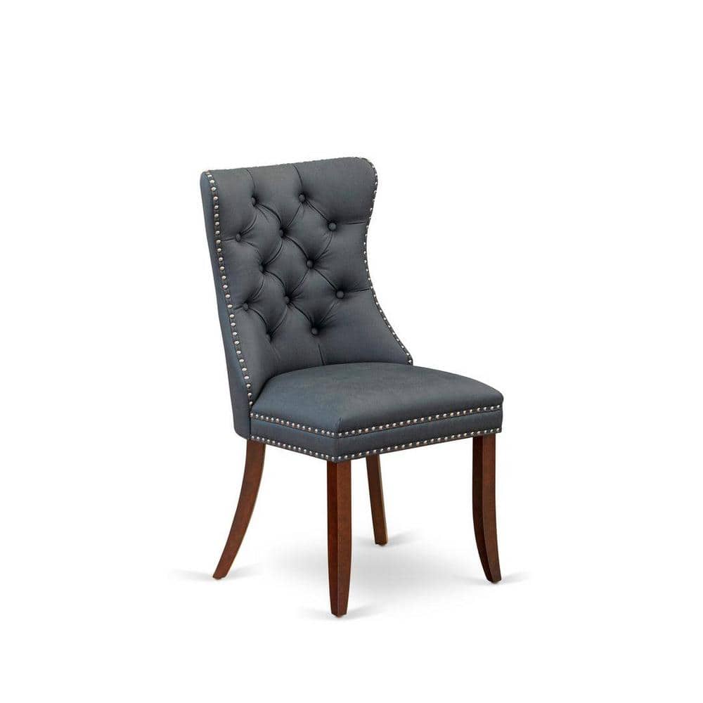 Mahogany Extendable Dining Table Set with Gray Upholstered Chairs