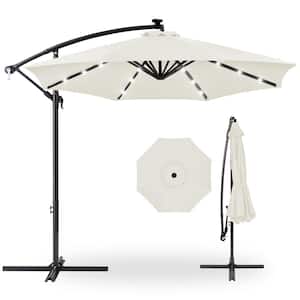 10 ft. Cantilever Solar LED Offset Patio Umbrella with Adjustable Tilt in Ivory