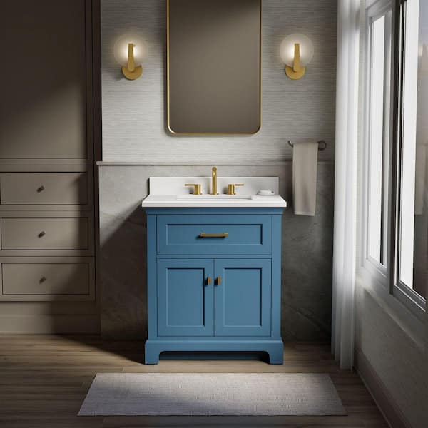 Charlemont 31 in. Single Sink Freestanding Tidal Blue Bath Vanity with White Quartz Top Assembled