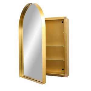 24 in. W x 36 in. H Arched Gold Framed Wall Mount or Recessed Medicine Cabinet with Mirror