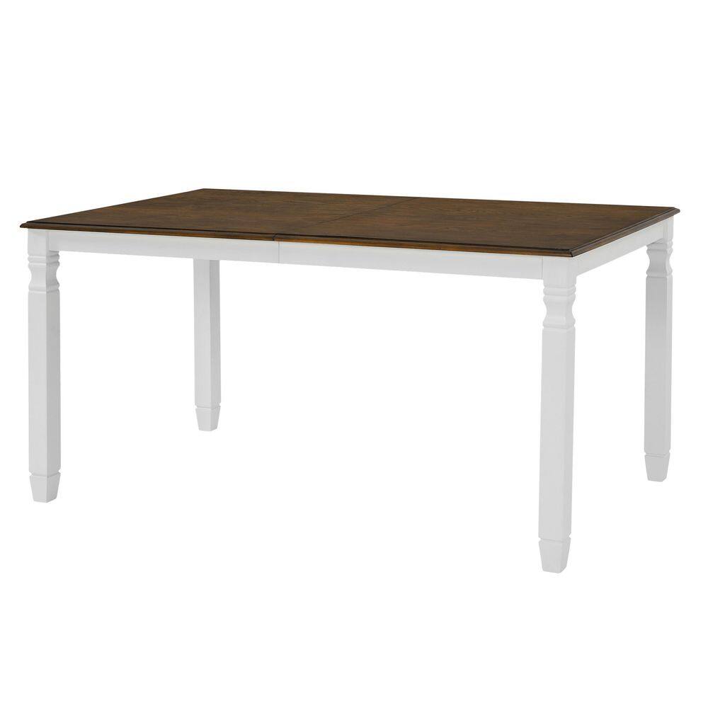 Modern Farmhouse White and Brown MDF Wood Top 59.06-77.05 in. 4 Leg Extendable Dining Table, Seats 6