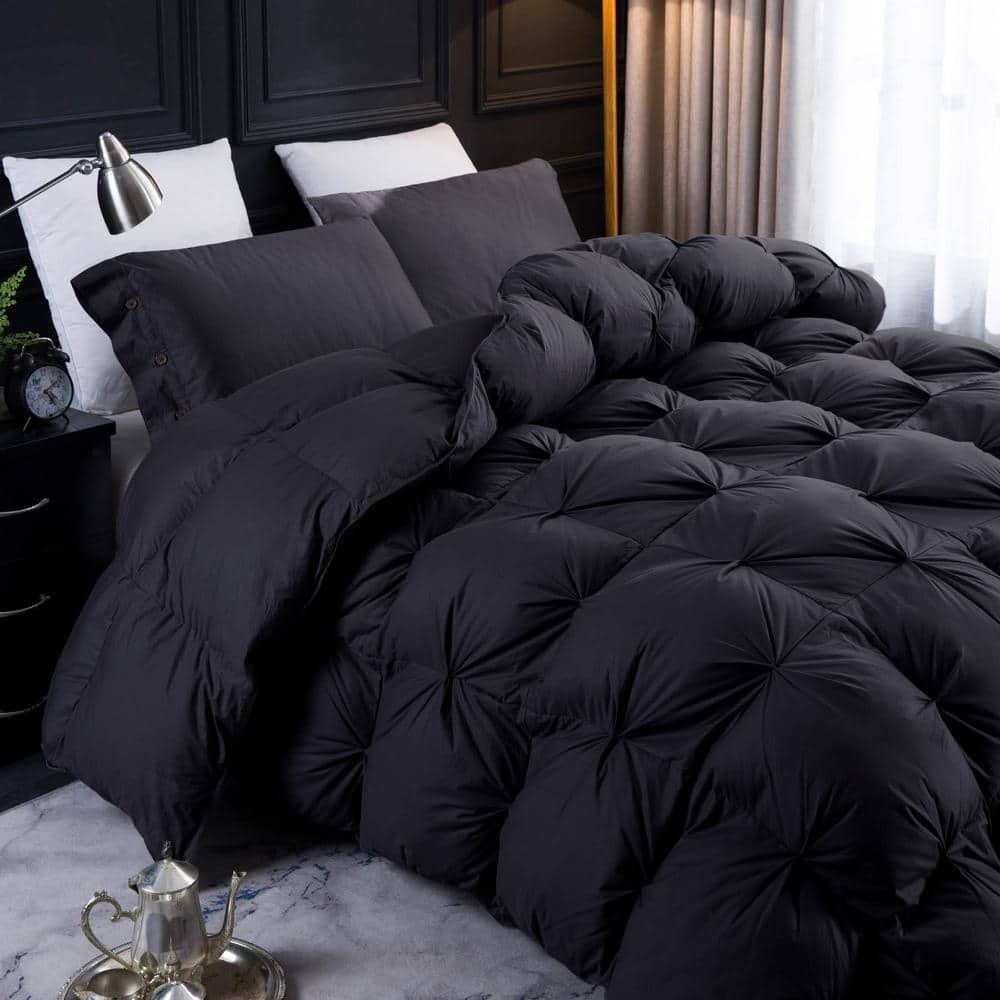 Luxurious Black/Gray Queen Goose Down Cotton Comforter