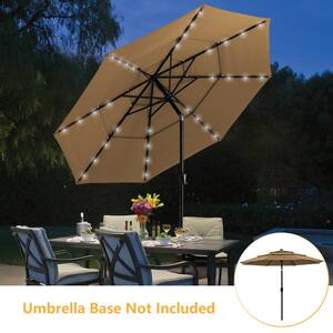 11 ft. Market Patio Umbrella 3-Tier Umbrella in Tan with LED Lights