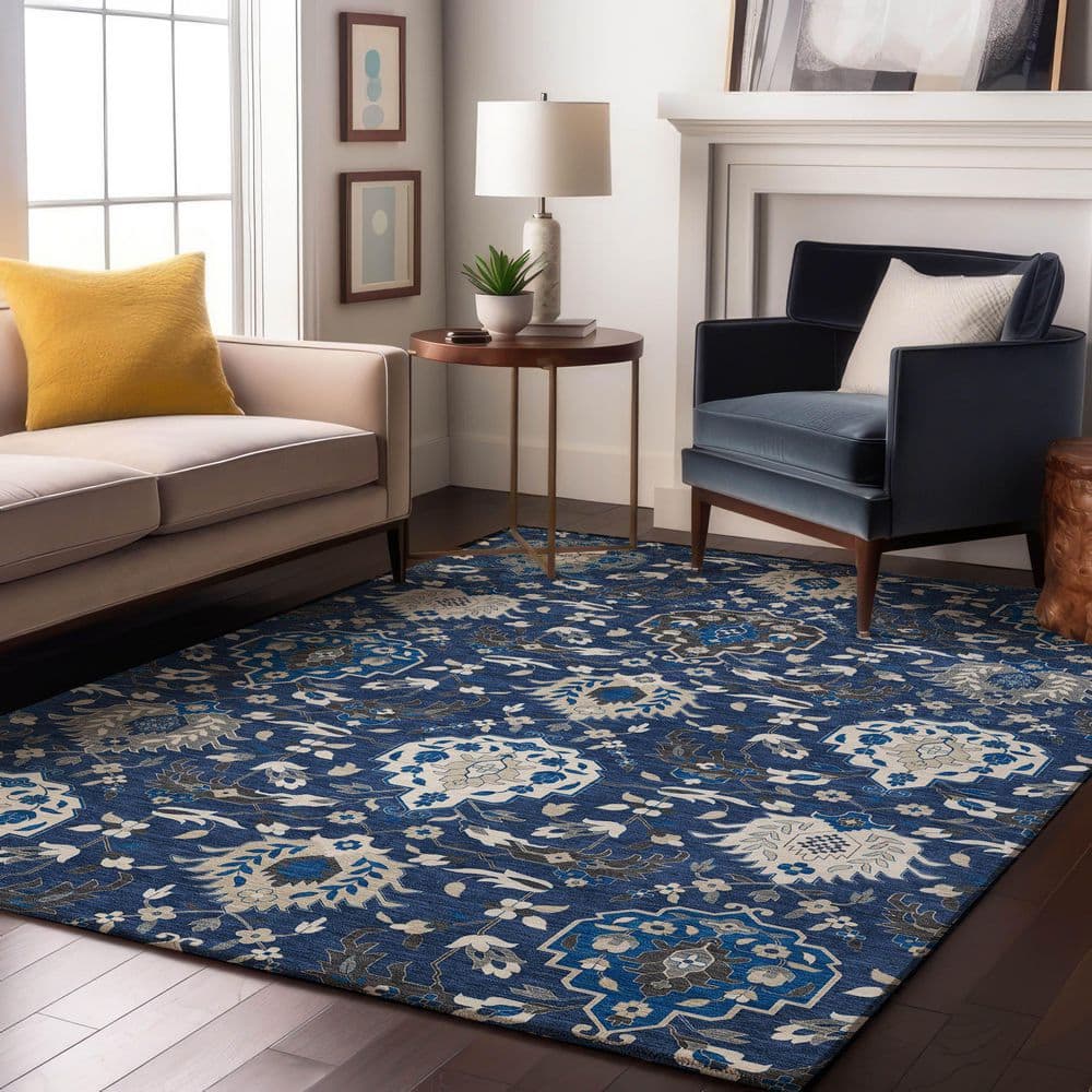 Mayfield Premium Machine Washable Abstract AMF1026 Navy 3 ft. x 5 ft. Area Rug price history on PriceWatchPro
