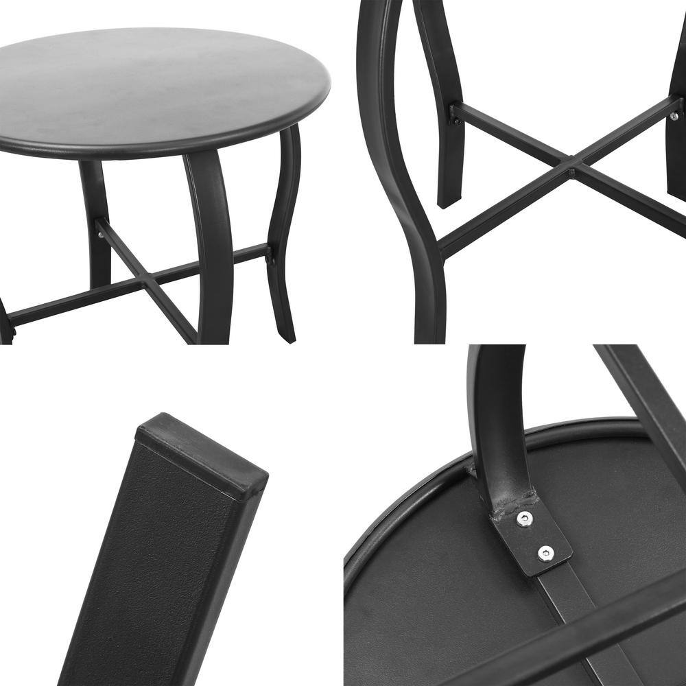 Modern Black Galvanized Steel Rocking Bistro Set with Blue Cushions