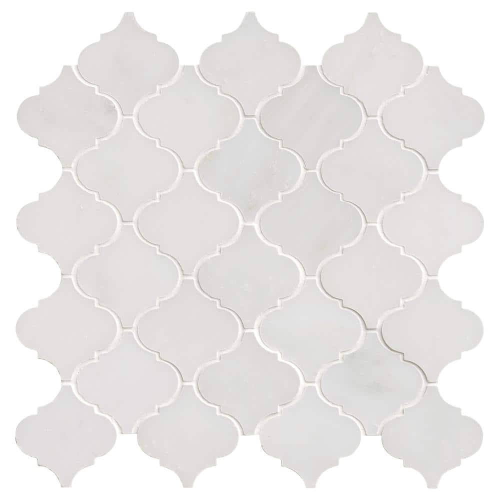 Greecian White Arabesque 13 in. x 14 in. Polished Marble Mesh-Mounted Mosaic Floor and Wall Tile (10 sq. ft./case) price history on PriceWatchPro