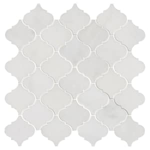Greecian White Arabesque 12 in. x 12 in. x 10 mm Polished Marble Mosaic Floor and Wall Tile (10 sq. ft./case)