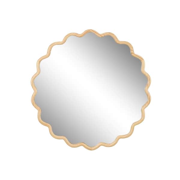 Brown 31 in. W x 31 in. H Round Wood Wall Framed Mirror