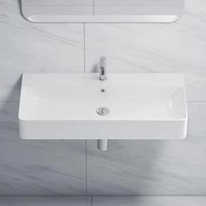 Turner 36 in. x 16 in. Vitreous China Wall-Mounted Rectangular Bathroom Sink in White