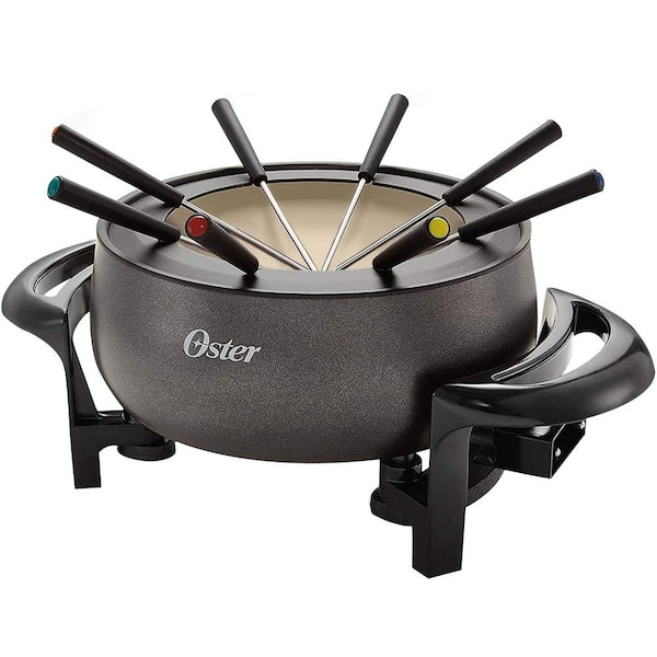 Oster 9 Piece 3 qt. Grey DuraCeramic Fondue Pot Set with Fondue Forks and Fork Holder