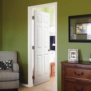18 in. x 80 in. LH 6-Panel Textured White Primed Hollow Core Single Prehung Interior Door Pro-Pack (5 Pack)