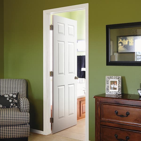 24 in. x 80 in. LH 6-Panel Textured White Primed Hollow Core Single Prehung Interior Door Pro-Pack (5 Pack)