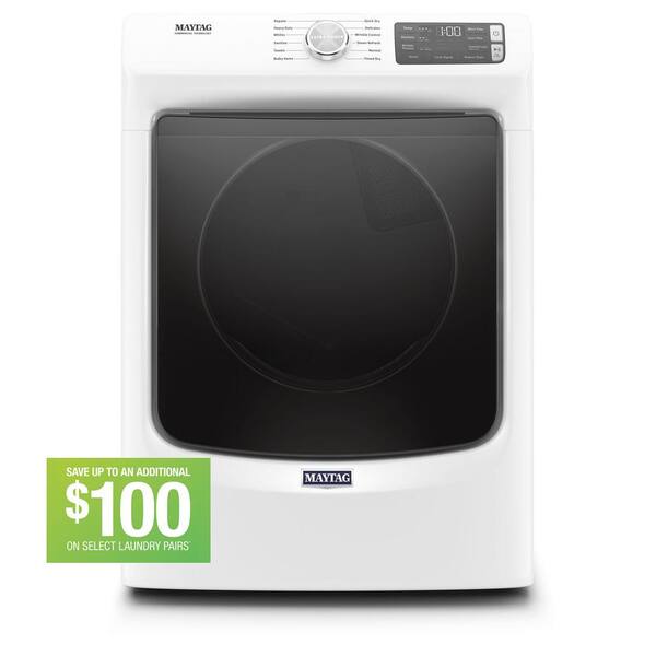 Maytag 7.3 cu. ft. 120-Volt White Stackable Gas Vented Dryer with Steam and Quick Dry Cycle, ENERGY STAR