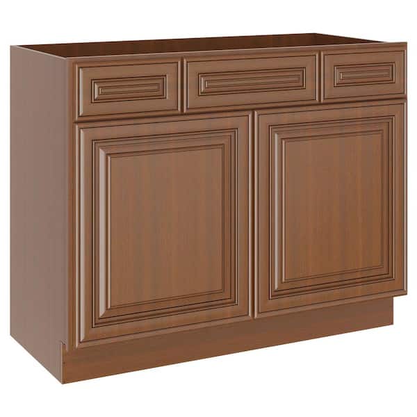 HOMEIBRO 42 in W x 21 in. D x 34.5 in. H Plywood Ready to Assemble Bath Vanity Cabinet without Top in Cameo Scotch 2 Drawers