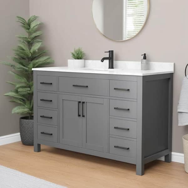 Wyndham Collection Beckett 54 in. W x 22 in. D x 35 in. H Single Sink Bathroom Vanity in Dark Gray with Carrara Cultured Marble Top